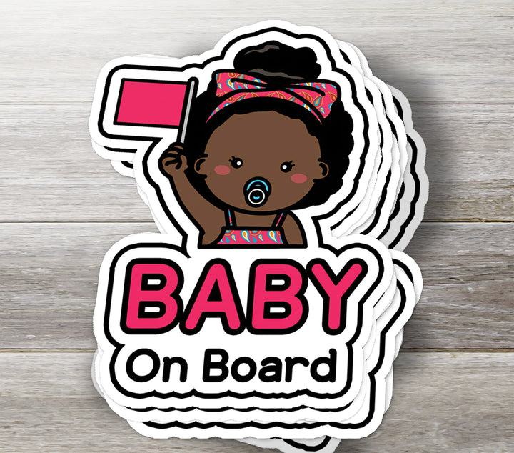 Baby on Board Sticker – Cute Baby Girl with Flag Decal