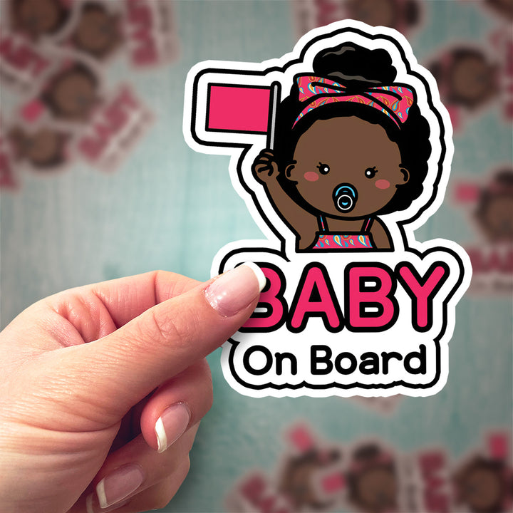 Baby on Board Sticker – Cute Baby Girl with Flag Decal