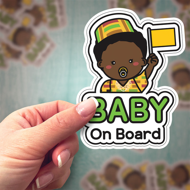 Baby on Board Sticker – African Baby with Flag Decal