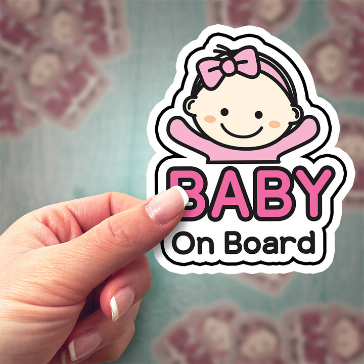 Baby on Board Sticker – Cute Baby Girl in Pink Decal
