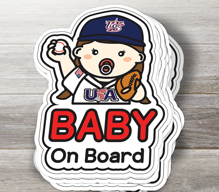 Baby on Board Sticker – Cute Baseball Girl Decal