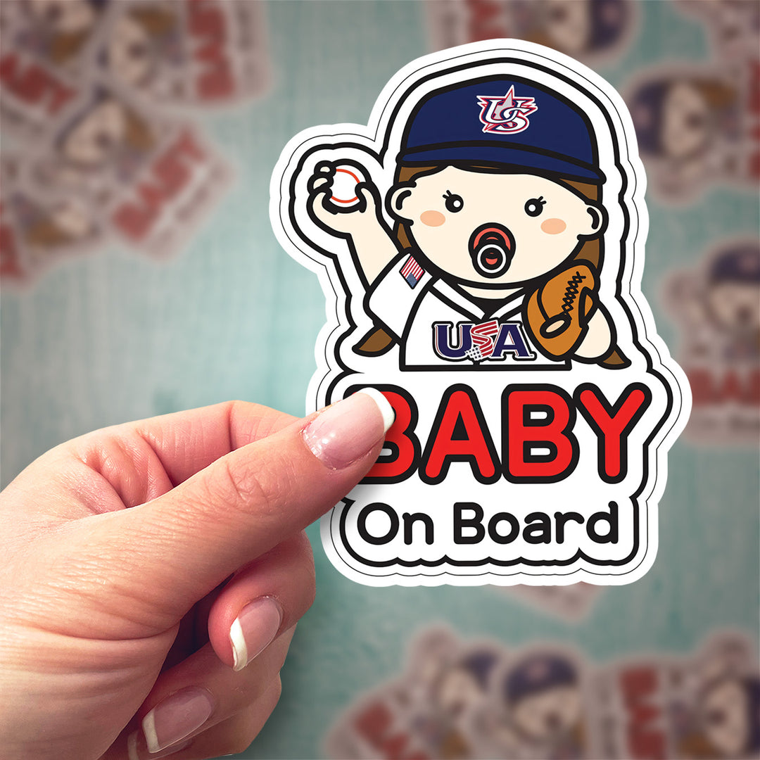 Baby on Board Sticker – Cute Baseball Girl Decal