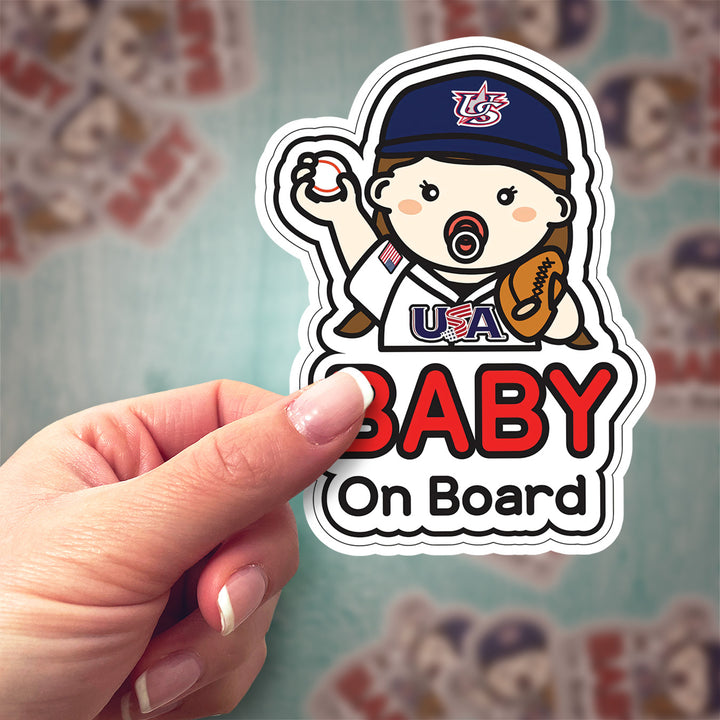 Baby on Board Sticker – Cute Baseball Girl Decal