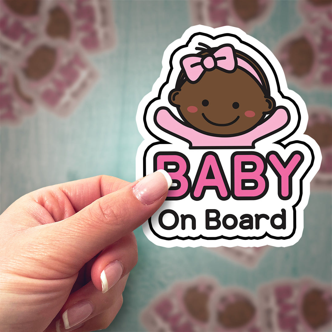 Baby on Board Sticker – Cute Baby Girl with Pink Bow Decal