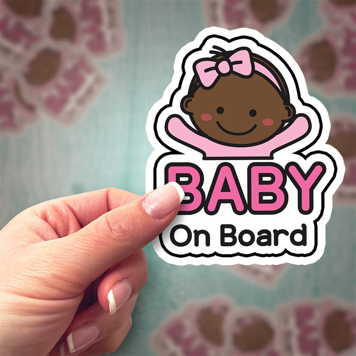 Baby on Board Sticker – Cute Baby Girl with Pink Bow Decal