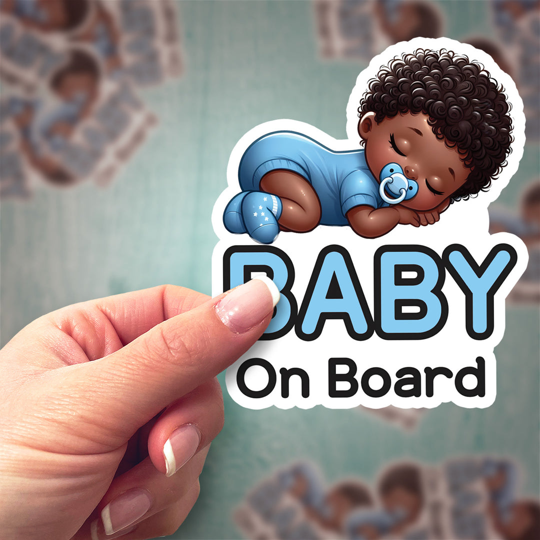 Baby on Board Sticker – Adorable Sleeping Baby Boy in Blue Onesie