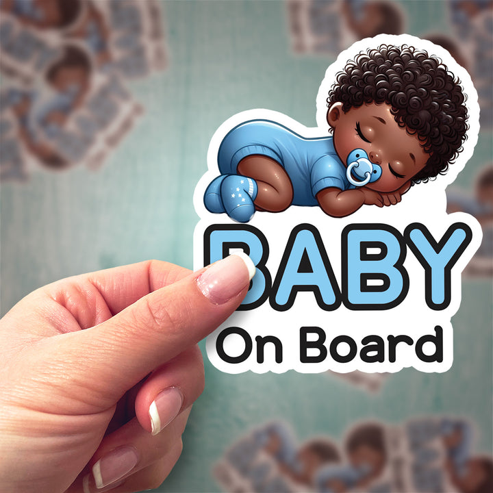 Baby on Board Sticker – Adorable Sleeping Baby Boy in Blue Onesie