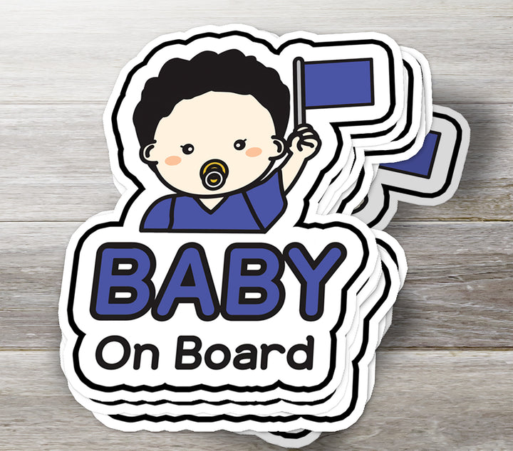 Baby on Board Sticker – Cute Baby Boy with Flag Decal