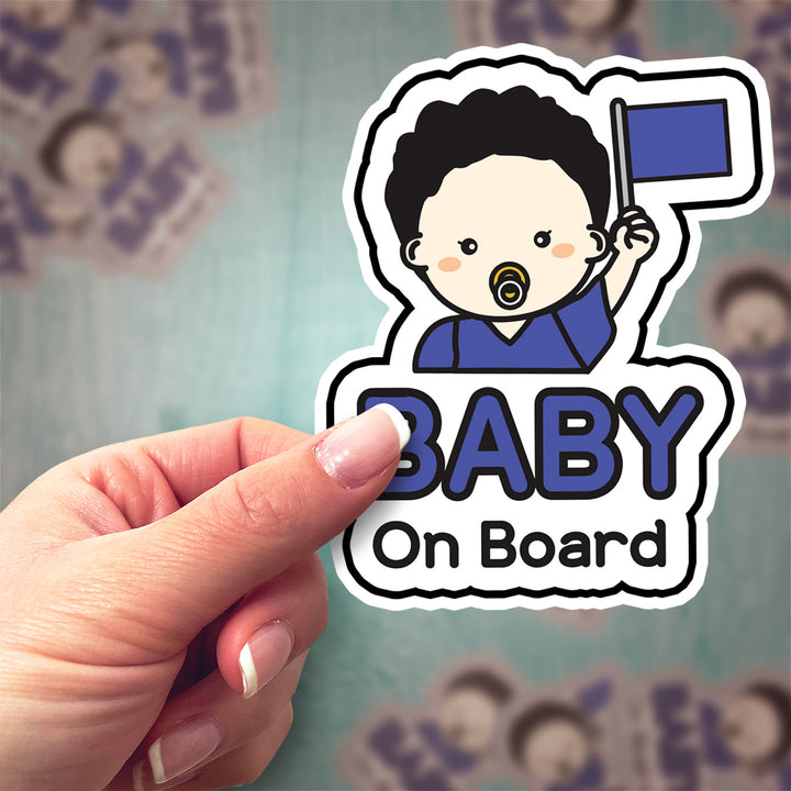 Baby on Board Sticker – Cute Baby Boy with Flag Decal