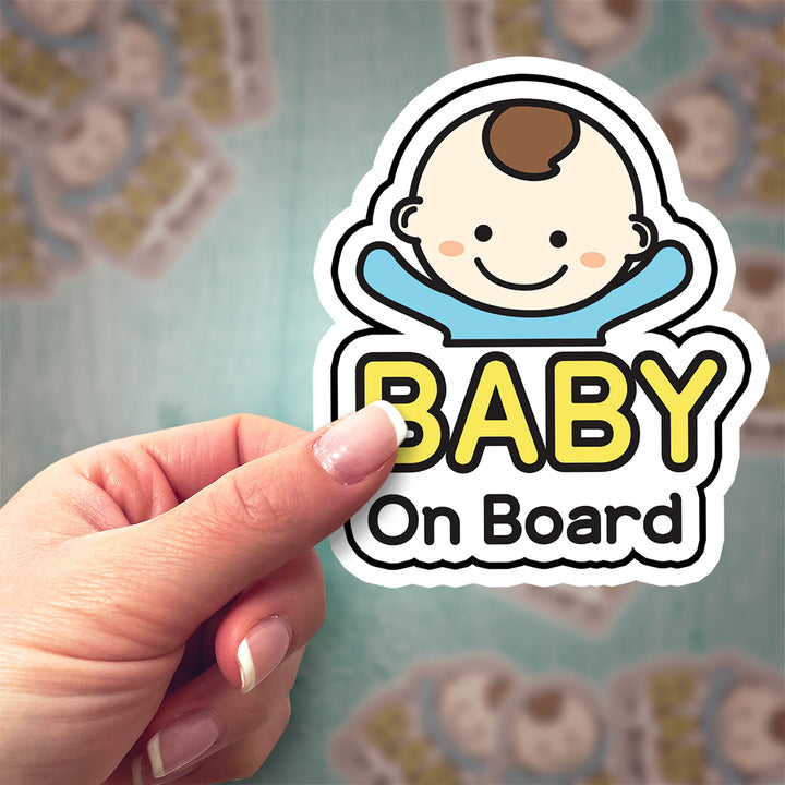 Baby on Board Sticker – Cute & Smiling Baby Boy Decal
