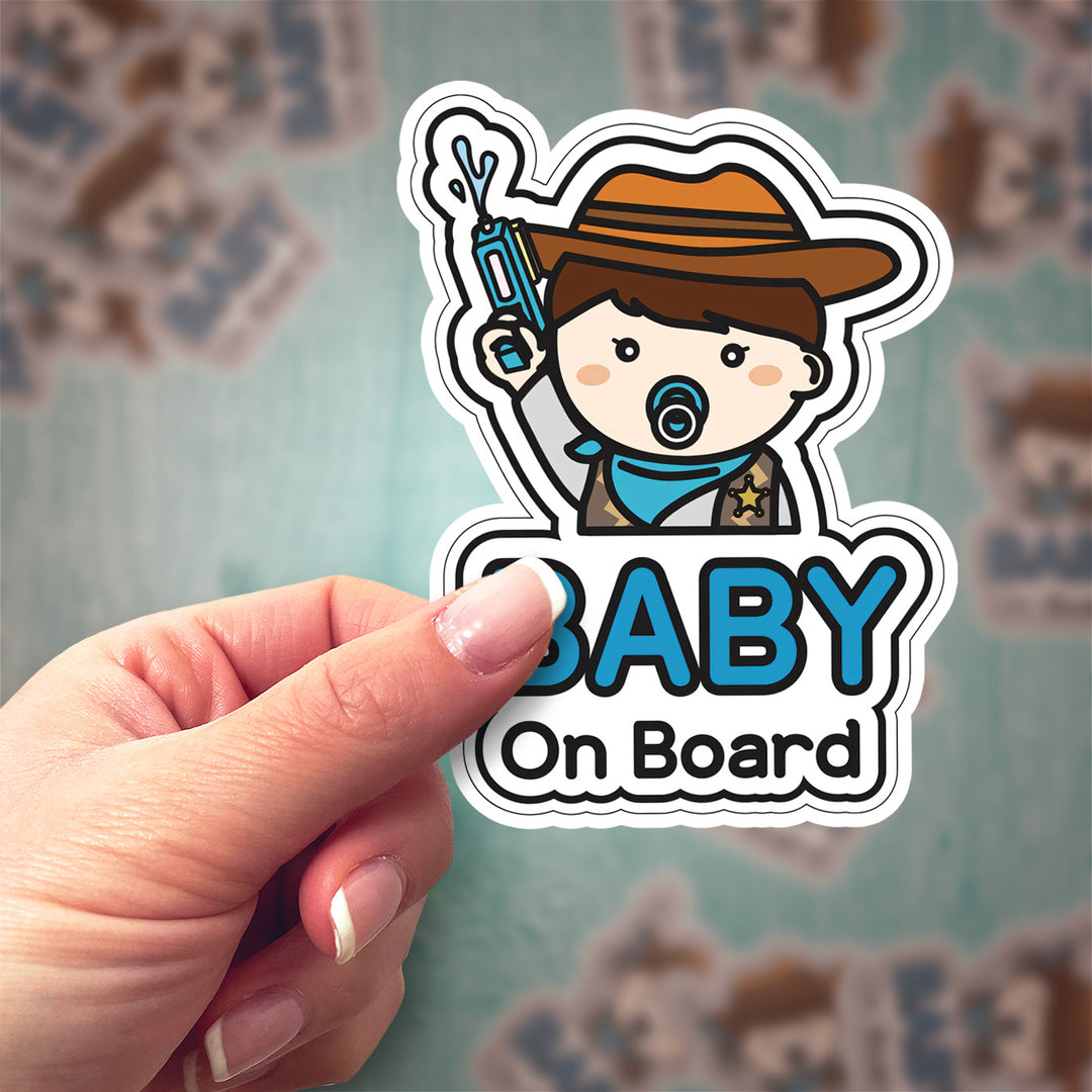 Baby on Board Sticker – Adorable Cowboy Baby Decal