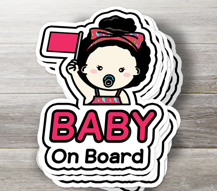 Baby on Board Sticker – Cute Baby Girl with Flag Decal