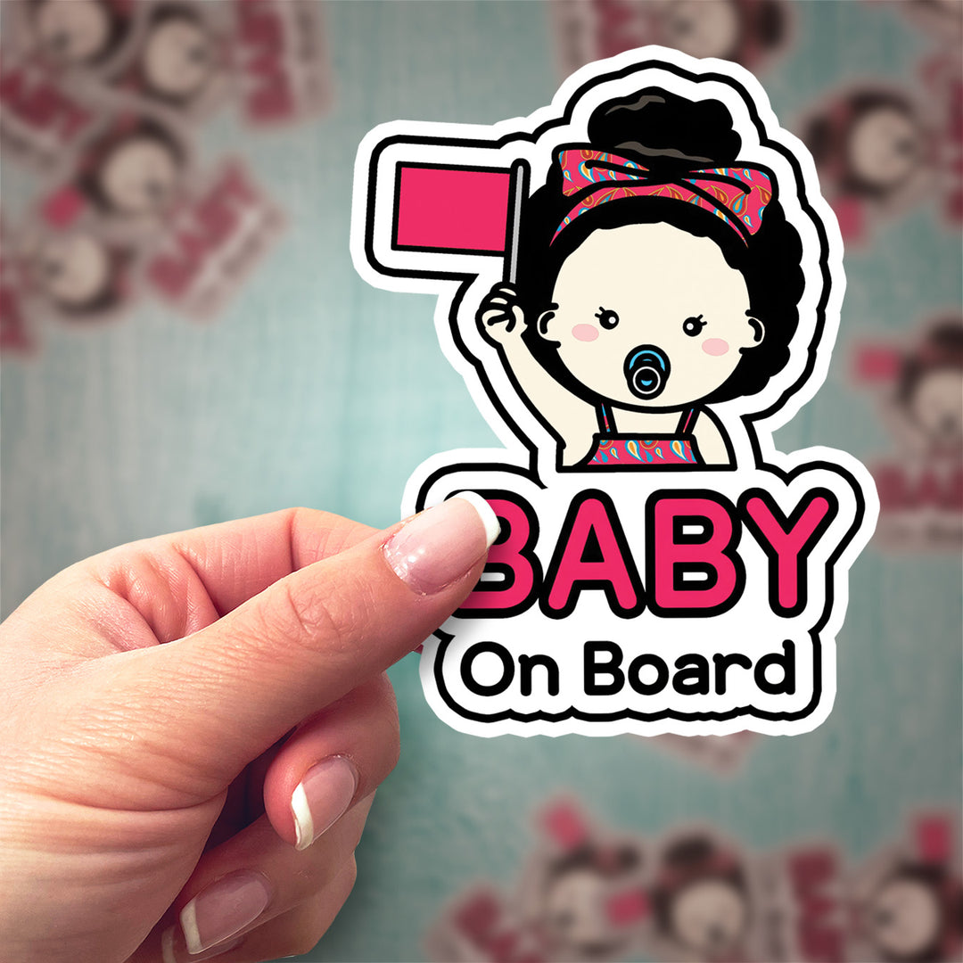 Baby on Board Sticker – Cute Baby Girl with Flag Decal