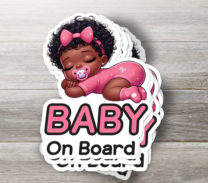 Baby on Board Sticker – Sleeping Baby Girl in Pink Onesie with Bow