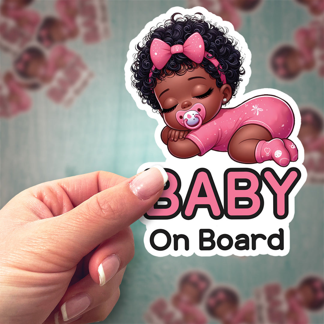 Baby on Board Sticker – Sleeping Baby Girl in Pink Onesie with Bow