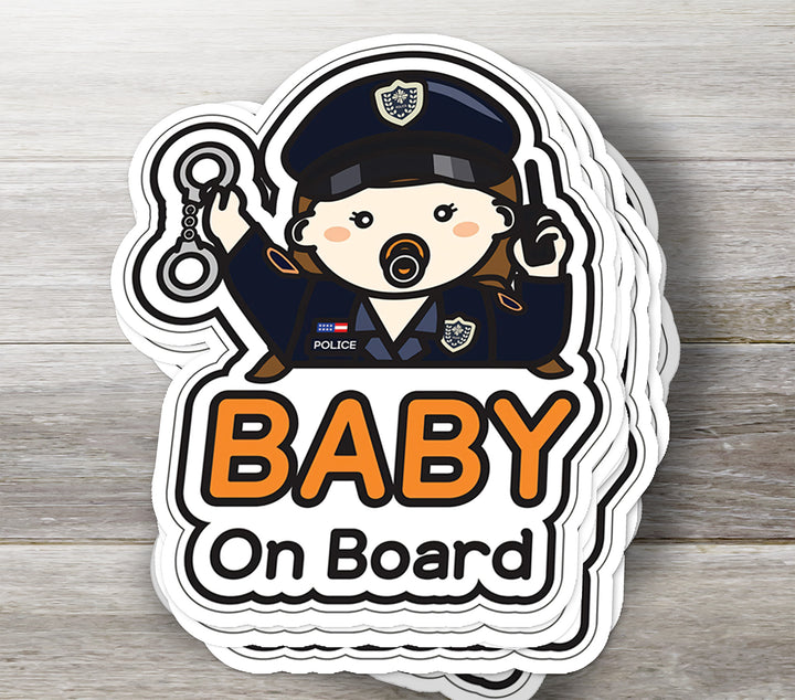 Baby on Board Sticker Cute Police Officer Baby Girl