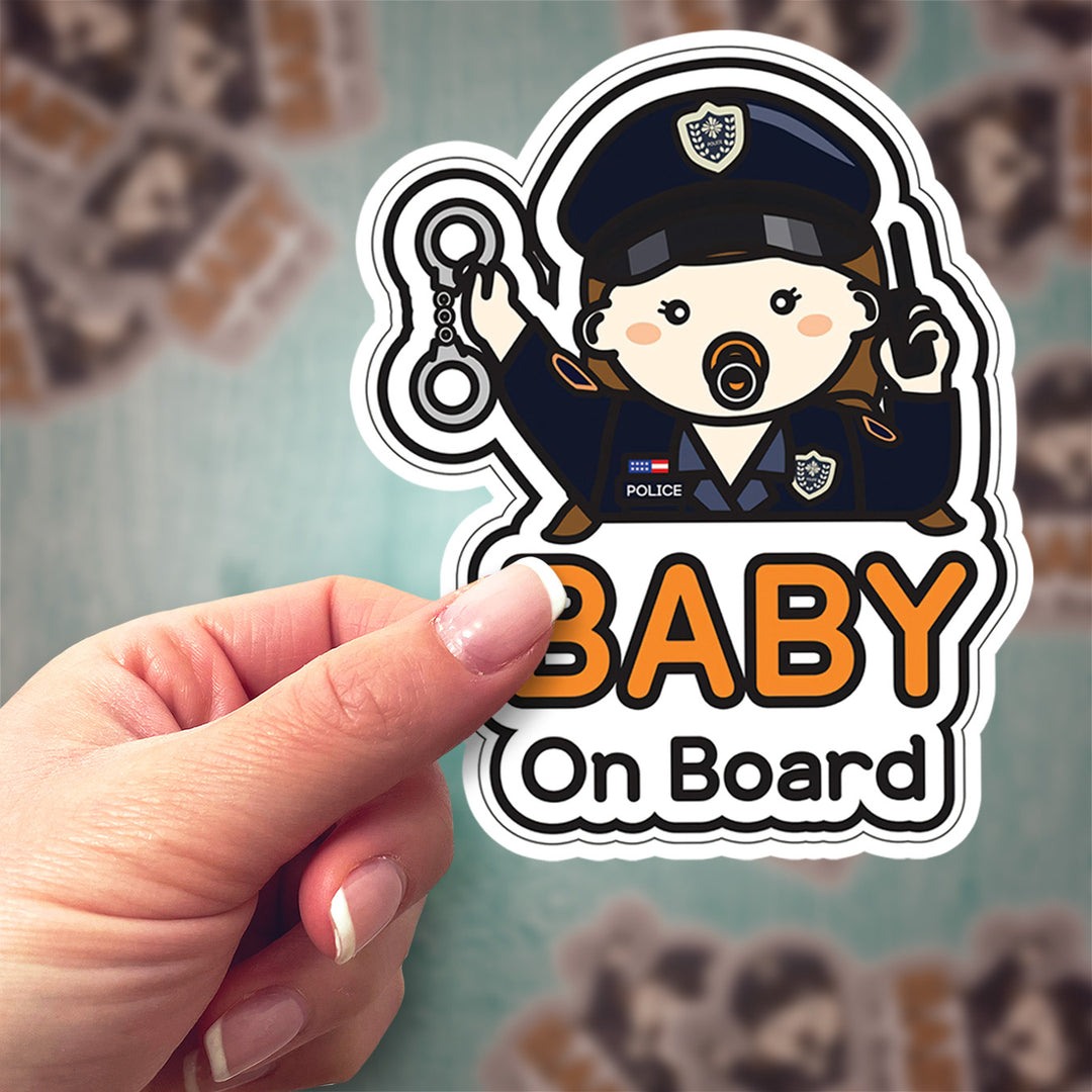 Baby on Board Sticker Cute Police Officer Baby Girl