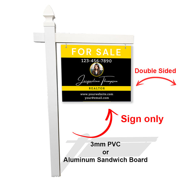 Black & Yellow "For Sale" Real Estate Sign – Custom Realtor Photo & Info