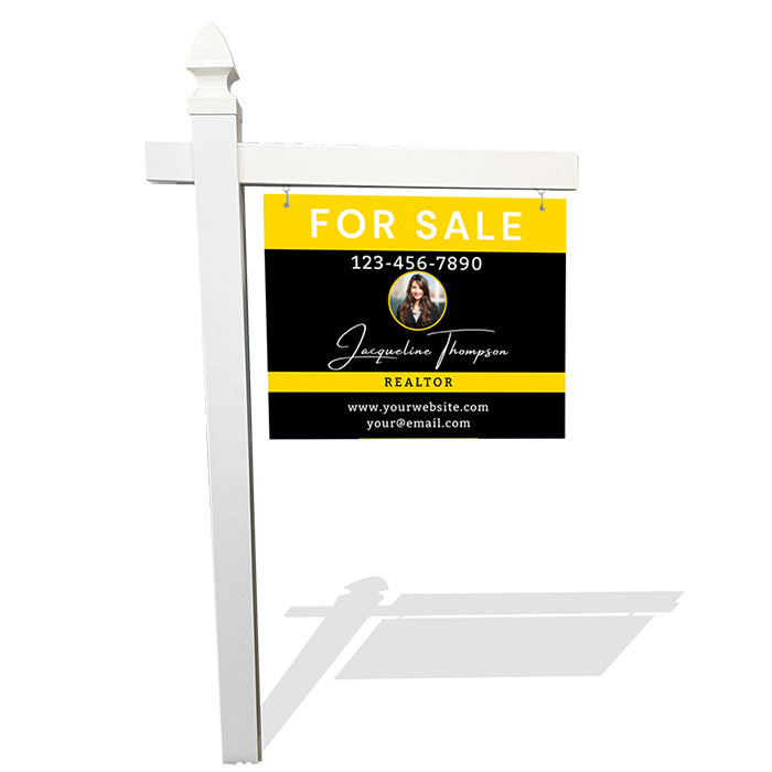 Black & Yellow "For Sale" Real Estate Sign – Custom Realtor Photo & Info