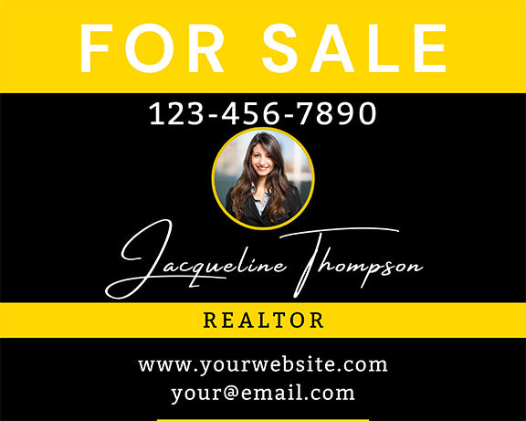 Black & Yellow "For Sale" Real Estate Sign – Custom Realtor Photo & Info