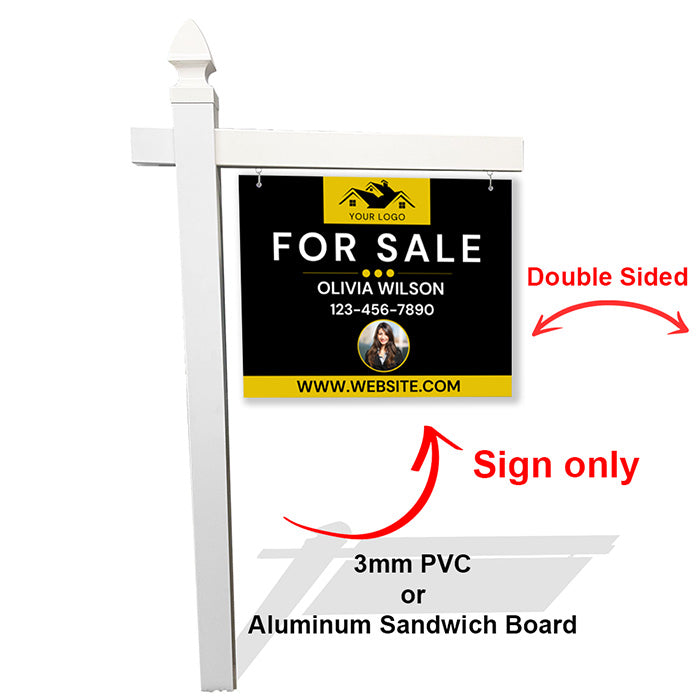 Personalized Black & Gold Real Estate Sign with Agent Photo, Logo & Website