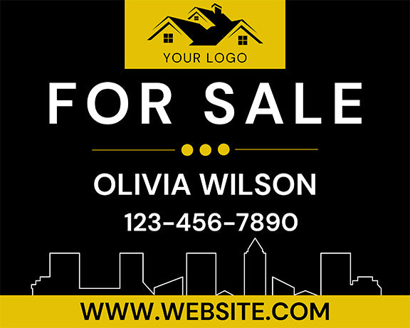 Modern Black & Gold Skyline Real Estate Sign – Custom Realtor Info & Website