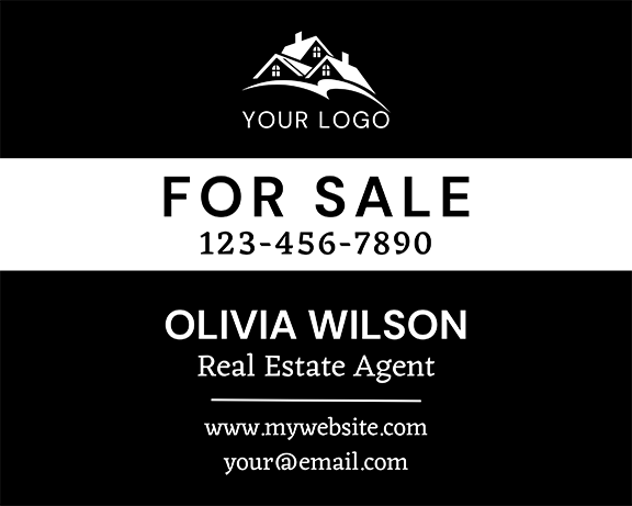 Bold Black & White Real Estate Sign – Customizable, Durable PVC & Aluminum Options