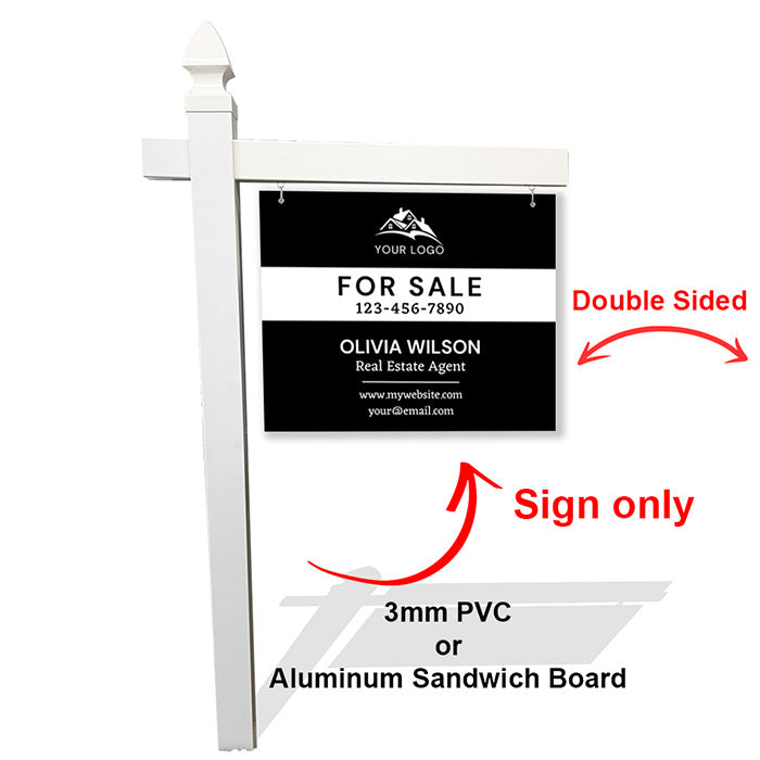 Bold Black & White Real Estate Sign – Customizable, Durable PVC & Aluminum Options