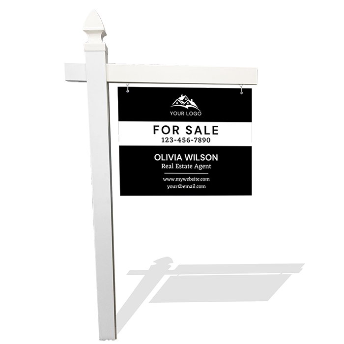 Bold Black & White Real Estate Sign – Customizable, Durable PVC & Aluminum Options