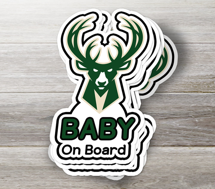 Milwaukee Bucks ‘Baby on Board’ Sticker – NBA Basketball Fan Car Decal
