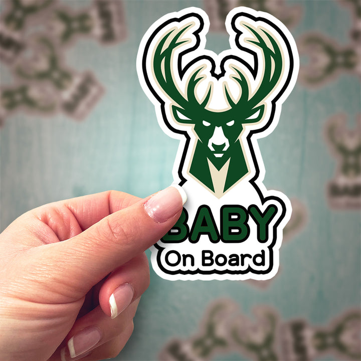 Milwaukee Bucks ‘Baby on Board’ Sticker – NBA Basketball Fan Car Decal