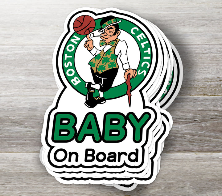 Boston Celtics ‘Baby on Board’ Sticker – NBA Basketball Fan Car Decal