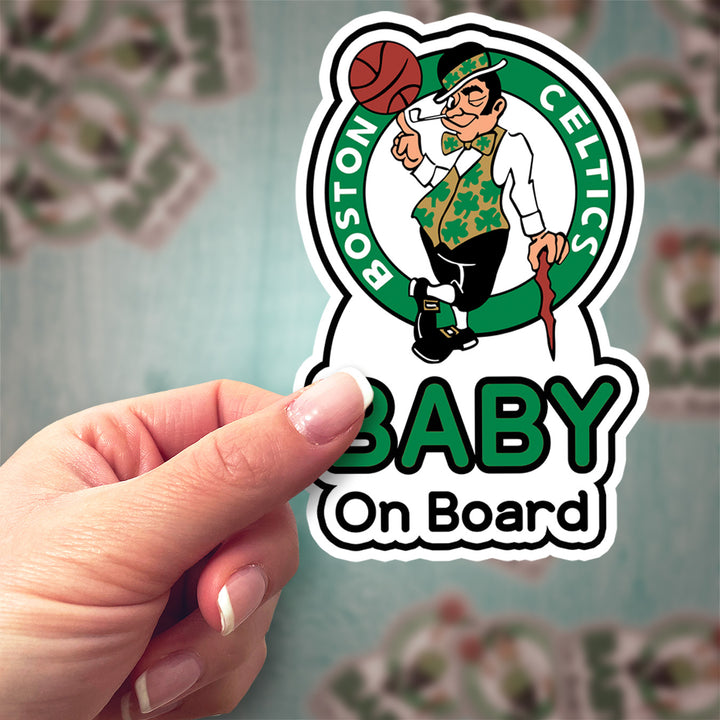 Boston Celtics ‘Baby on Board’ Sticker – NBA Basketball Fan Car Decal
