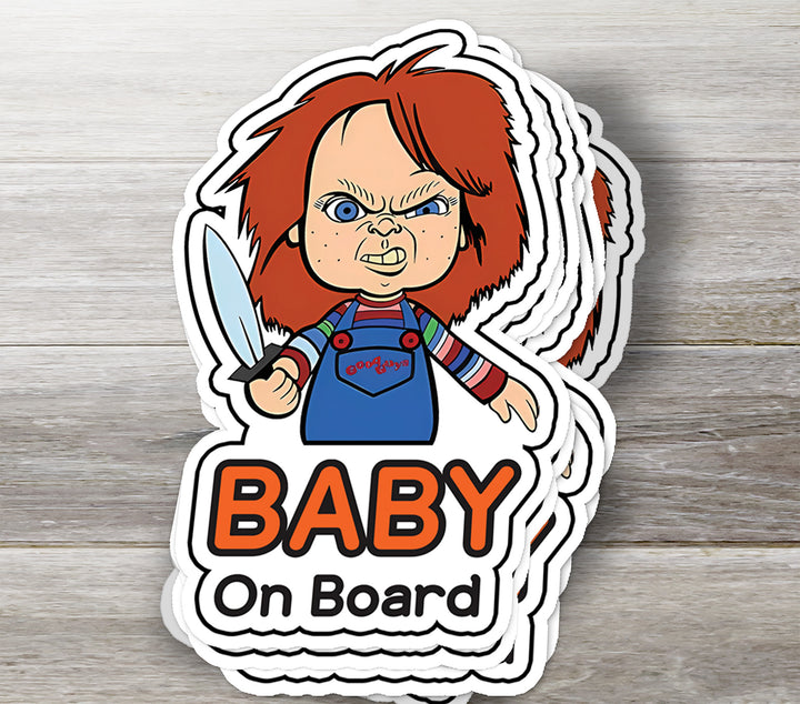 Chucky ‘Baby on Board’ Sticker – Horror-Themed Car Decal