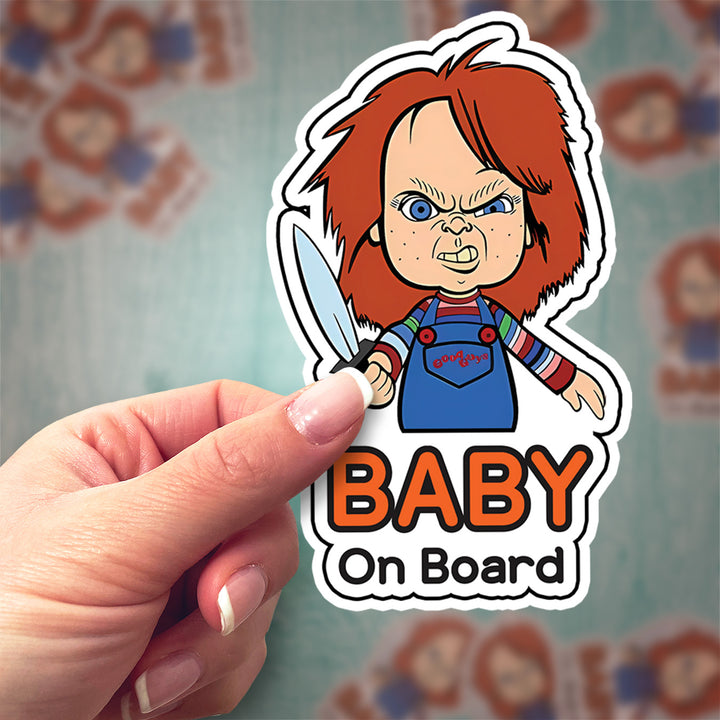 Chucky ‘Baby on Board’ Sticker – Horror-Themed Car Decal
