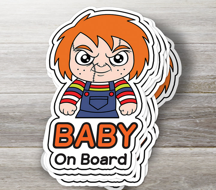Chucky ‘Baby on Board’ Sticker – Horror-Themed Vinyl Decal