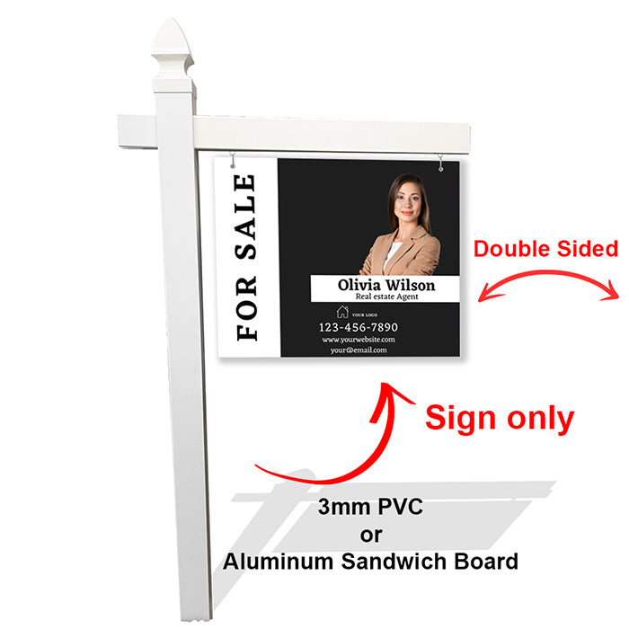 Classic Black & White Real Estate Sign – Customizable, Durable PVC & Aluminum Options