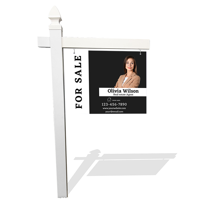 Classic Black & White Real Estate Sign – Customizable, Durable PVC & Aluminum Options