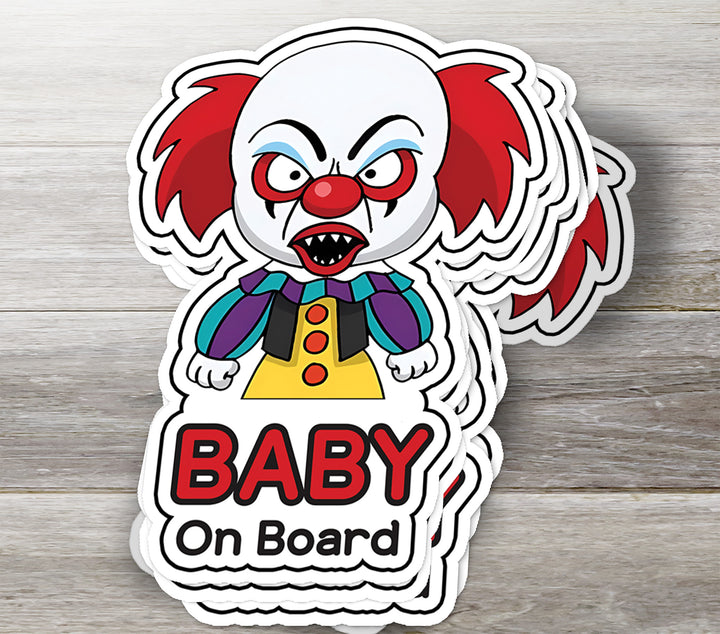 Scary Clown ‘Baby on Board’ Sticker – Horror-Inspired Car Decal