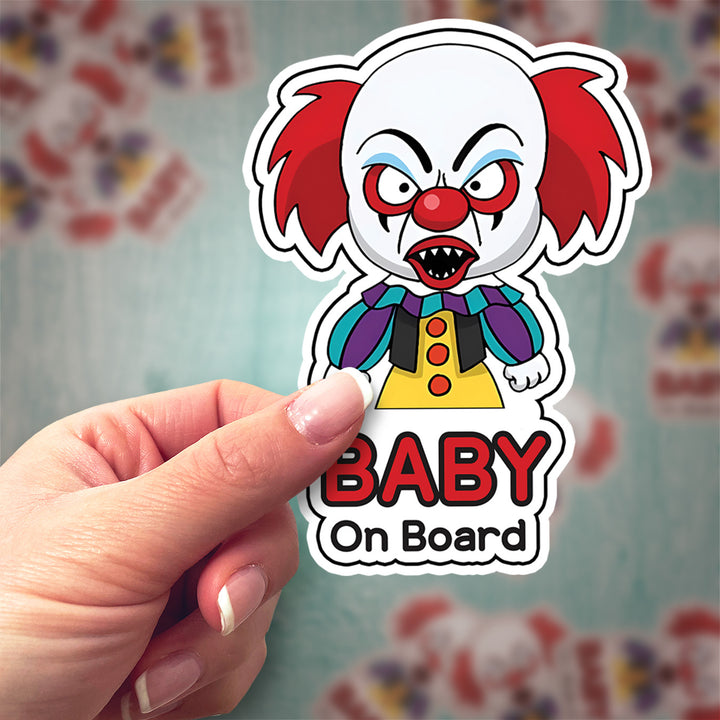 Scary Clown ‘Baby on Board’ Sticker – Horror-Inspired Car Decal