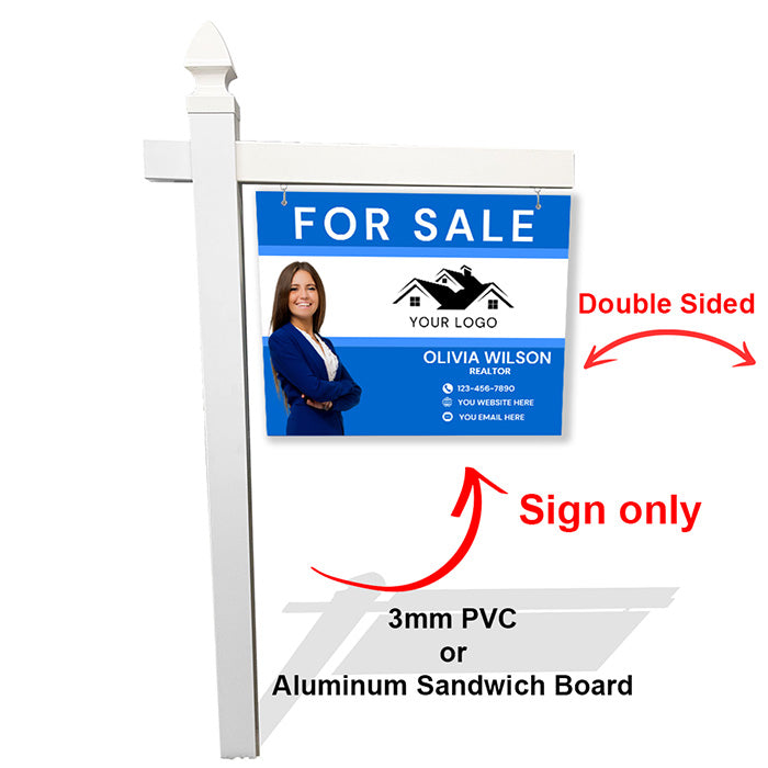 Custom Blue Real Estate For Sale Sign – Personalized Agent Info + Logo