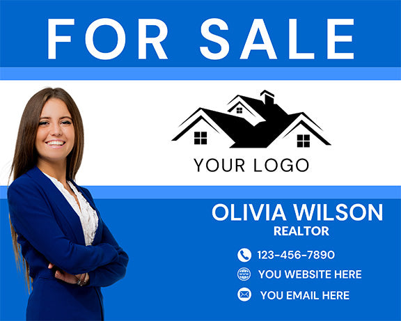 Custom Blue Real Estate For Sale Sign – Personalized Agent Info + Logo
