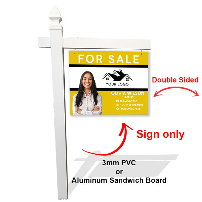 High-Visibility Yellow Real Estate Sign – Personalized with Photo, Logo & Contact Info