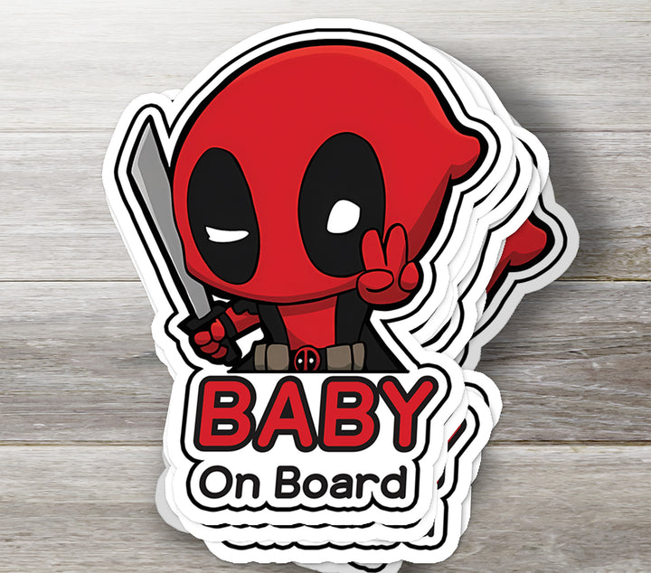 Funny Deadpool ‘Baby on Board’ Sticker – Merc with a Mouth Safety Sign!