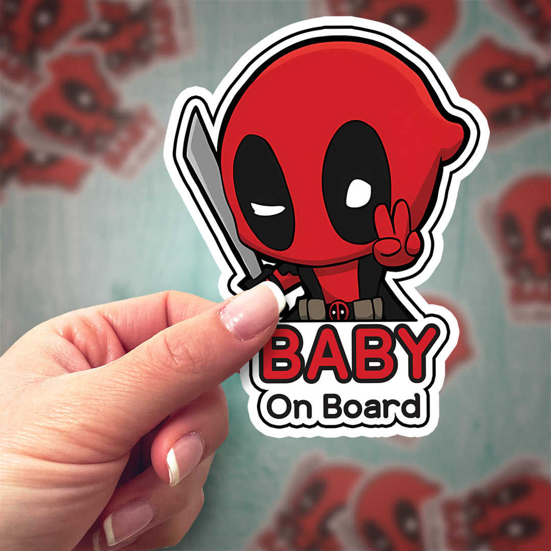 Funny Deadpool ‘Baby on Board’ Sticker – Merc with a Mouth Safety Sign!