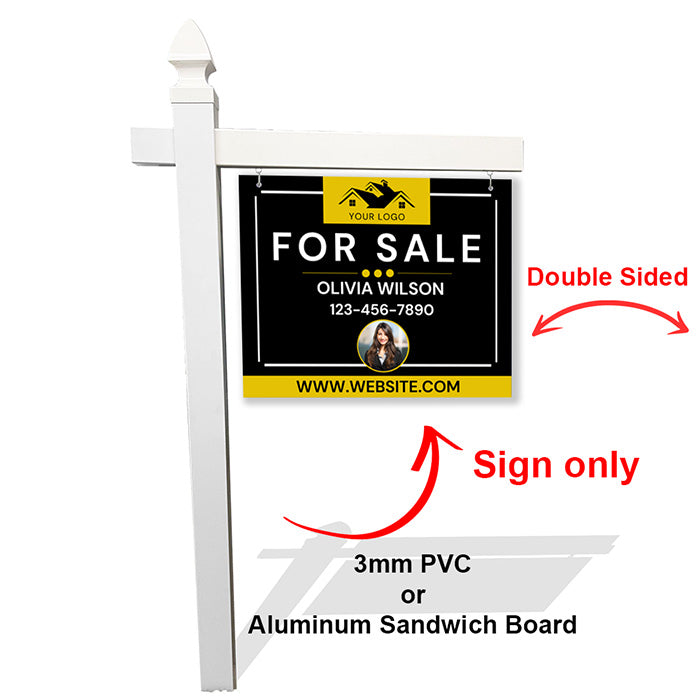 Framed Black & Gold Real Estate Sign with Agent Photo & Website – Premium Realtor Branding