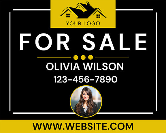 Framed Black & Gold Real Estate Sign with Agent Photo & Website – Premium Realtor Branding