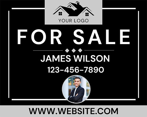 Framed Gray & Black Real Estate Sign – Custom Agent Photo, Contact & Website
