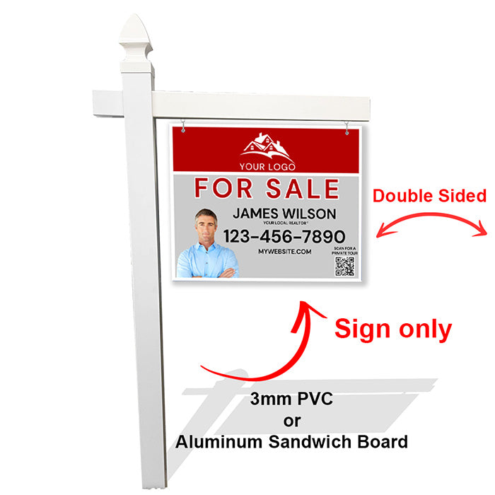 Gray & Red Realtor Sign with Photo, Contact Info & QR Code