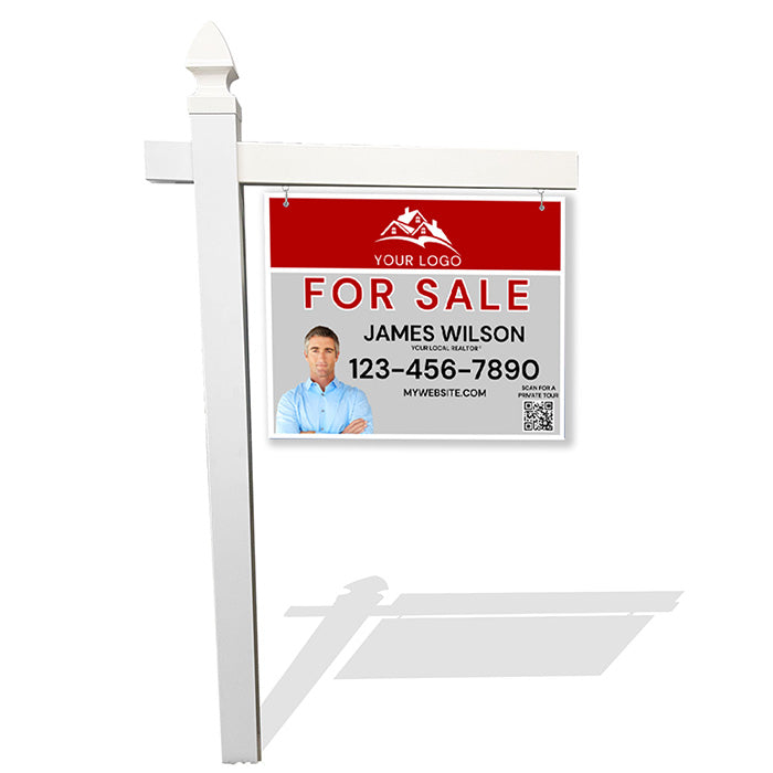 Gray & Red Realtor Sign with Photo, Contact Info & QR Code